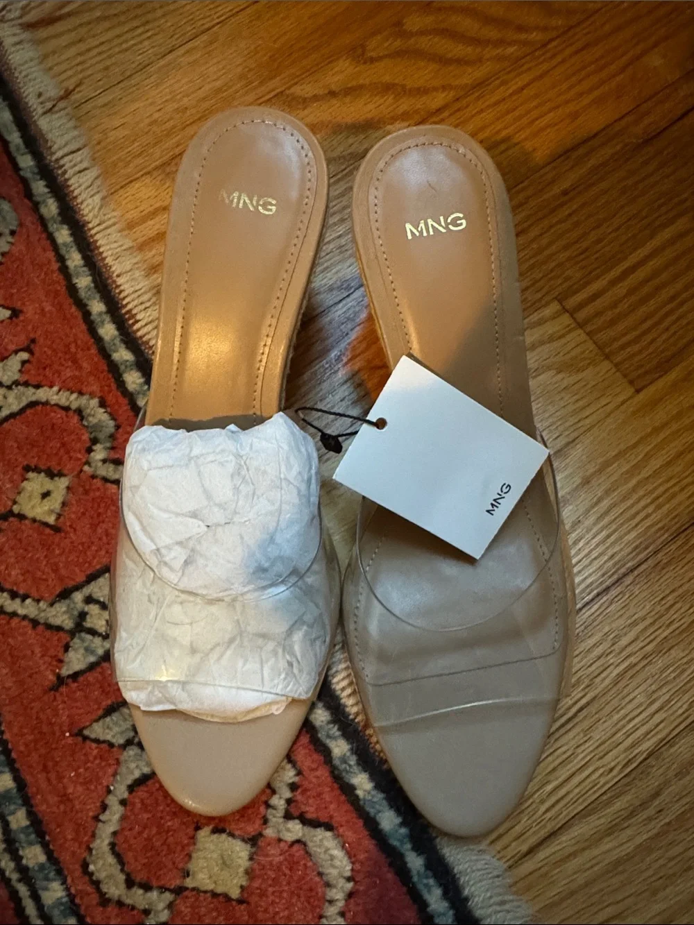 Mango NWT Clear Strap Tan Wedge Sandals 39
